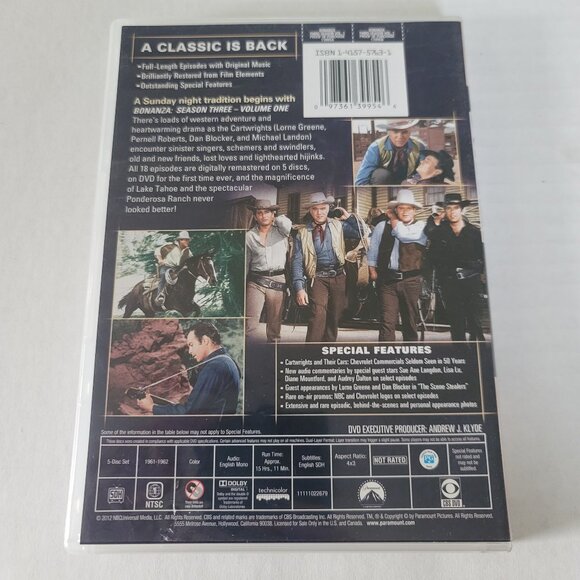 Bonanza: The Official Third Season Volume 1 DVD 1961/1962 FIVE DVD Set - Picture 4 of 13